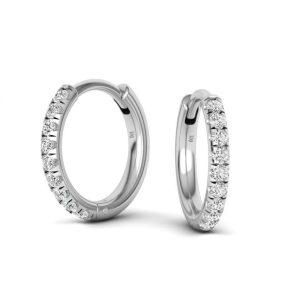 White Gold 10mm Pave Round Diamond Hoop Earrings