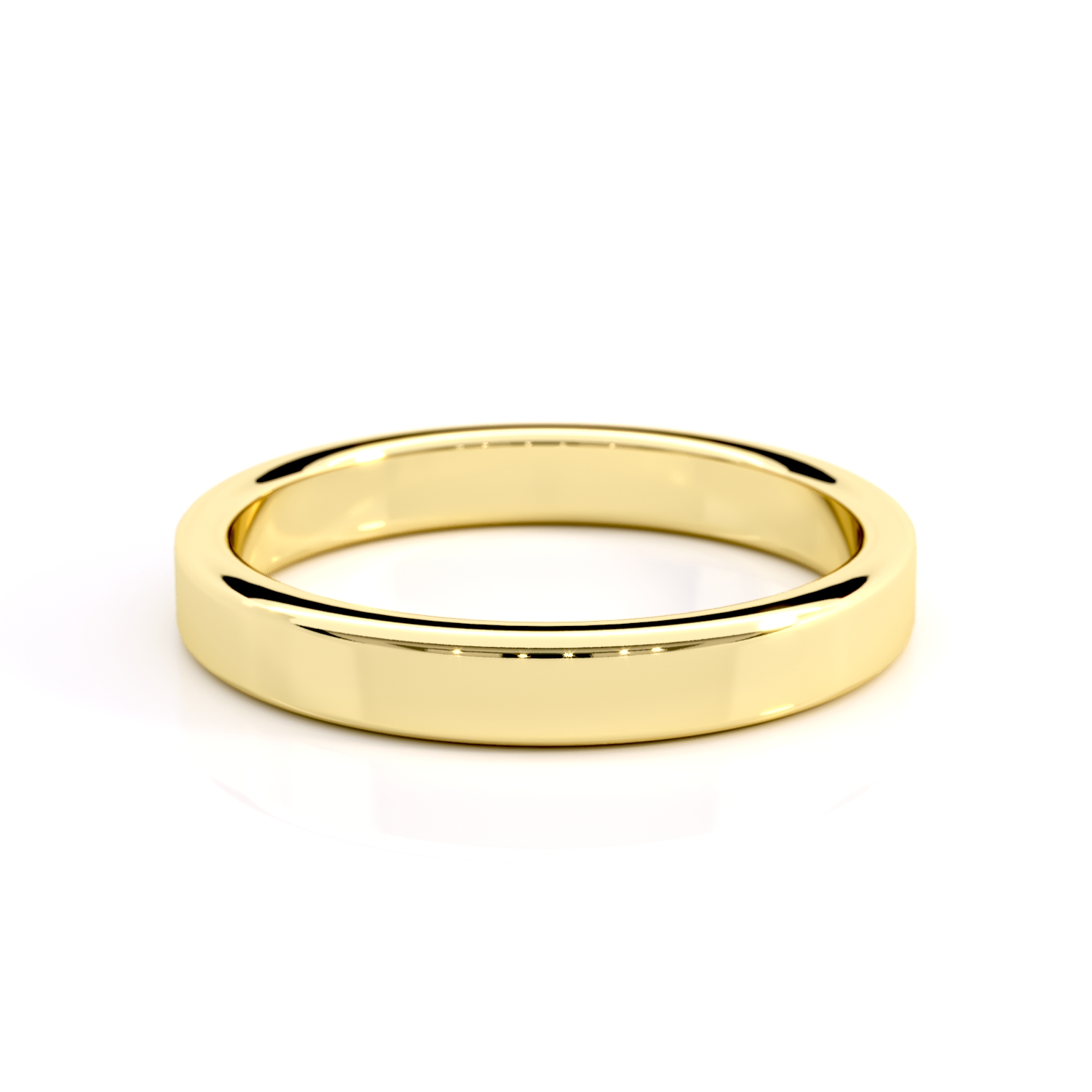 Yellow gold square wedding band, 3mm width, featuring a romantic and modern design, ideal for stylish weddings.