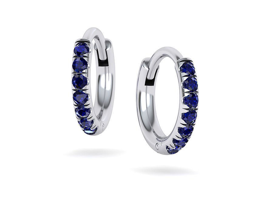 White Gold 8mm Pave Round Blue sapphire Hoop Earrings