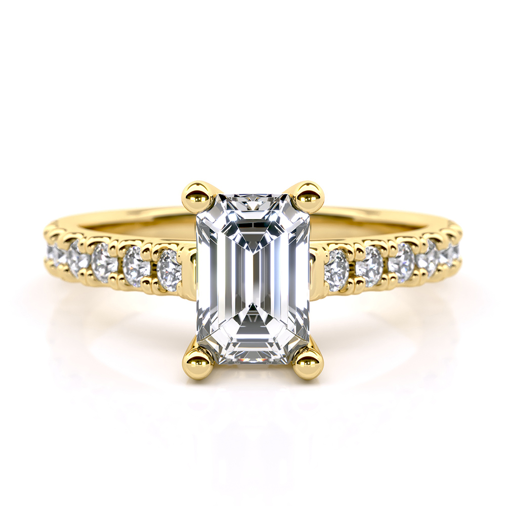 Althea 18k yellow gold ring with emerald-cut diamond and accent stones