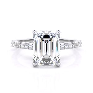 Artemis engagement ring in 18k white gold with emerald-cut diamond and side stones