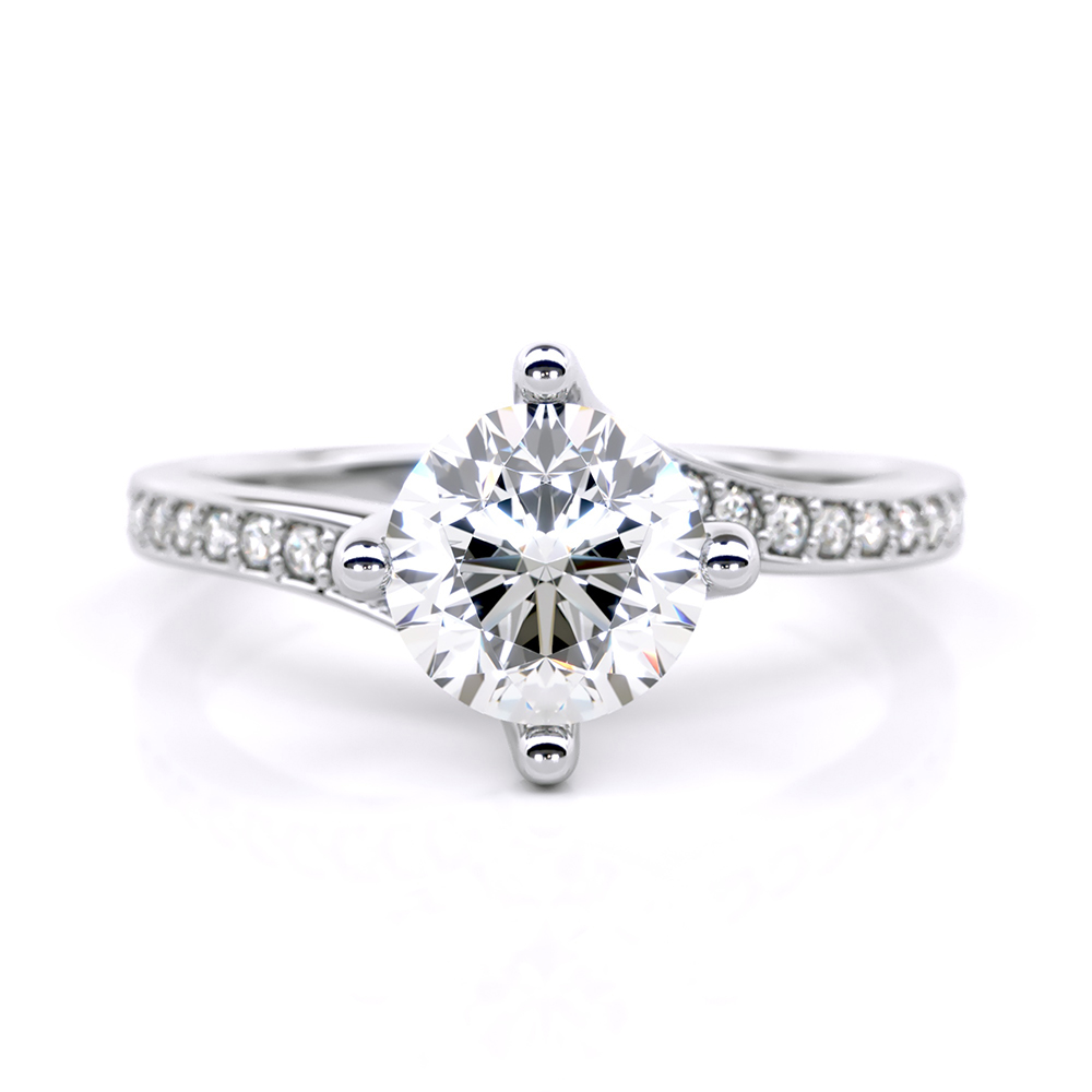 Sara Swirl Engagement Ring in White Gold with Accent Stones