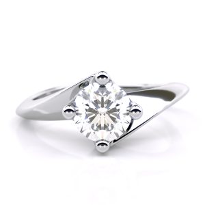 Thais Solitaire Swirl Engagement Ring in 18k White Gold