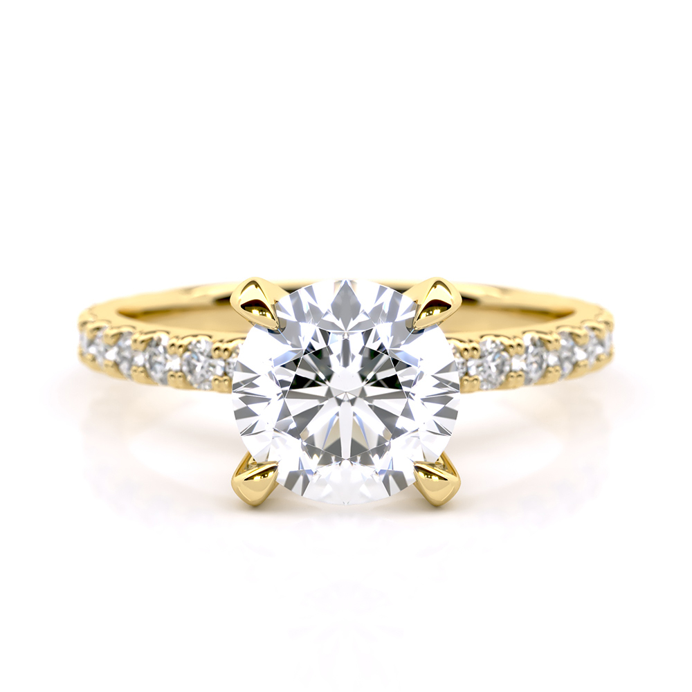 Tara Solitaire Engagement Ring with Round Cut Diamond and Accent Stones in 18k Yellow Gold