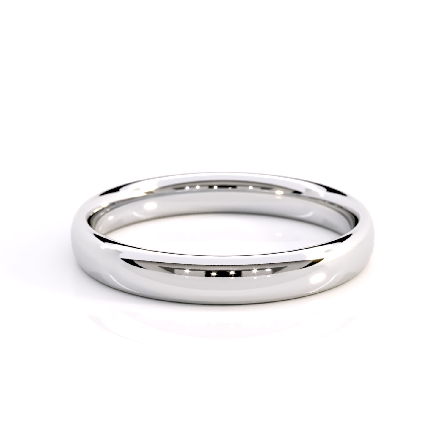 Precision crafted 3mm white gold Comfort Wedding Band, close-up view.