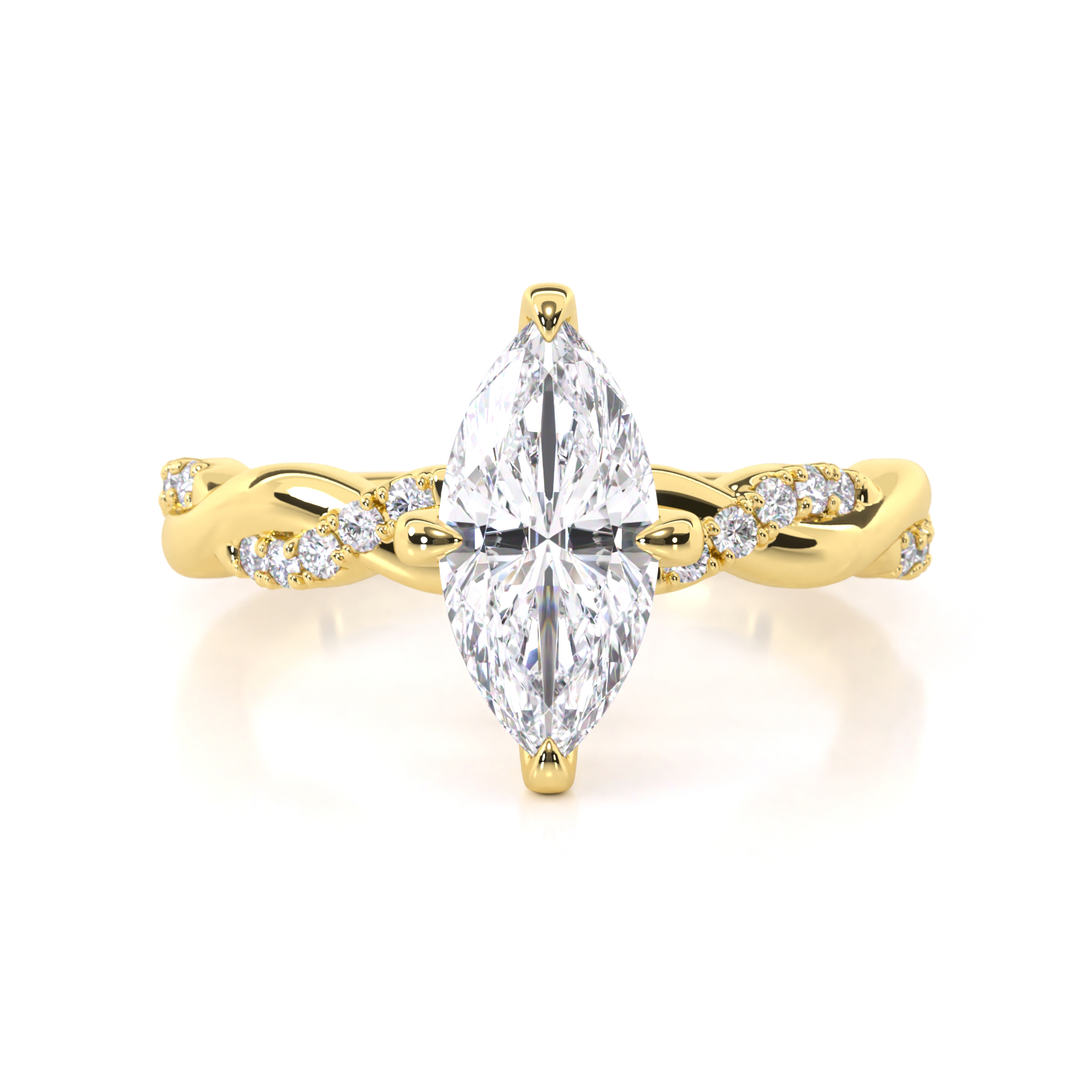 Lina Solitaire Engagement Ring with Marquise Cut Diamond and Accent Stones in 18k Yellow Gold