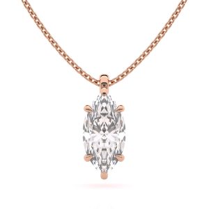 Timeless 1ct marquise diamond pendant with hoop design in 18k rose gold front view