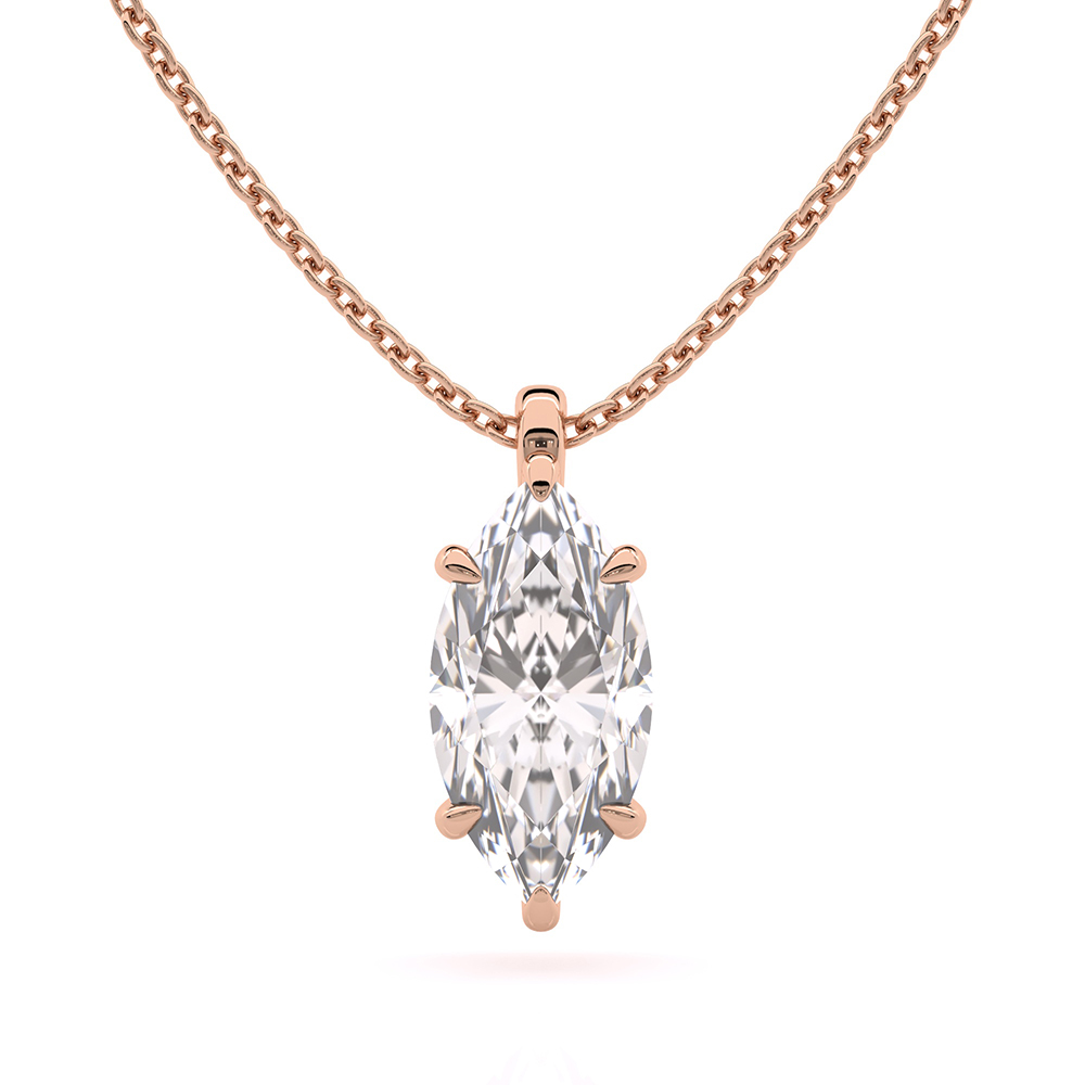 Timeless 1ct marquise diamond pendant with hoop design in 18k rose gold front view