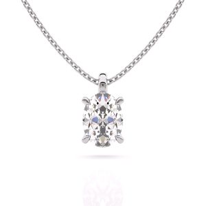 Premium 1ct oval cut diamond pendant necklace with a hoop in 18k white gold front view