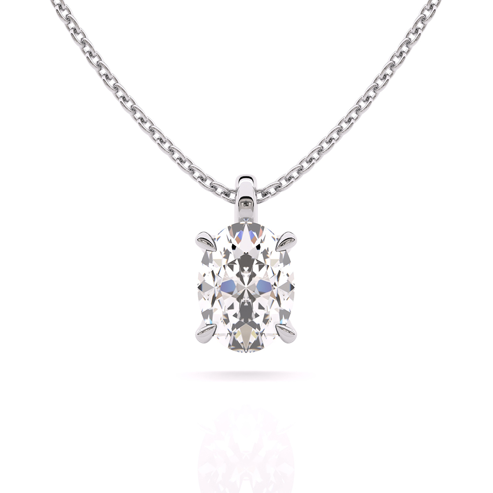 Premium 1ct oval cut diamond pendant necklace with a hoop in 18k white gold front view