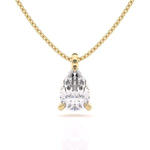 Unique 1ct pear-shaped diamond pendant necklace with hoop in 18k yellow gold front view