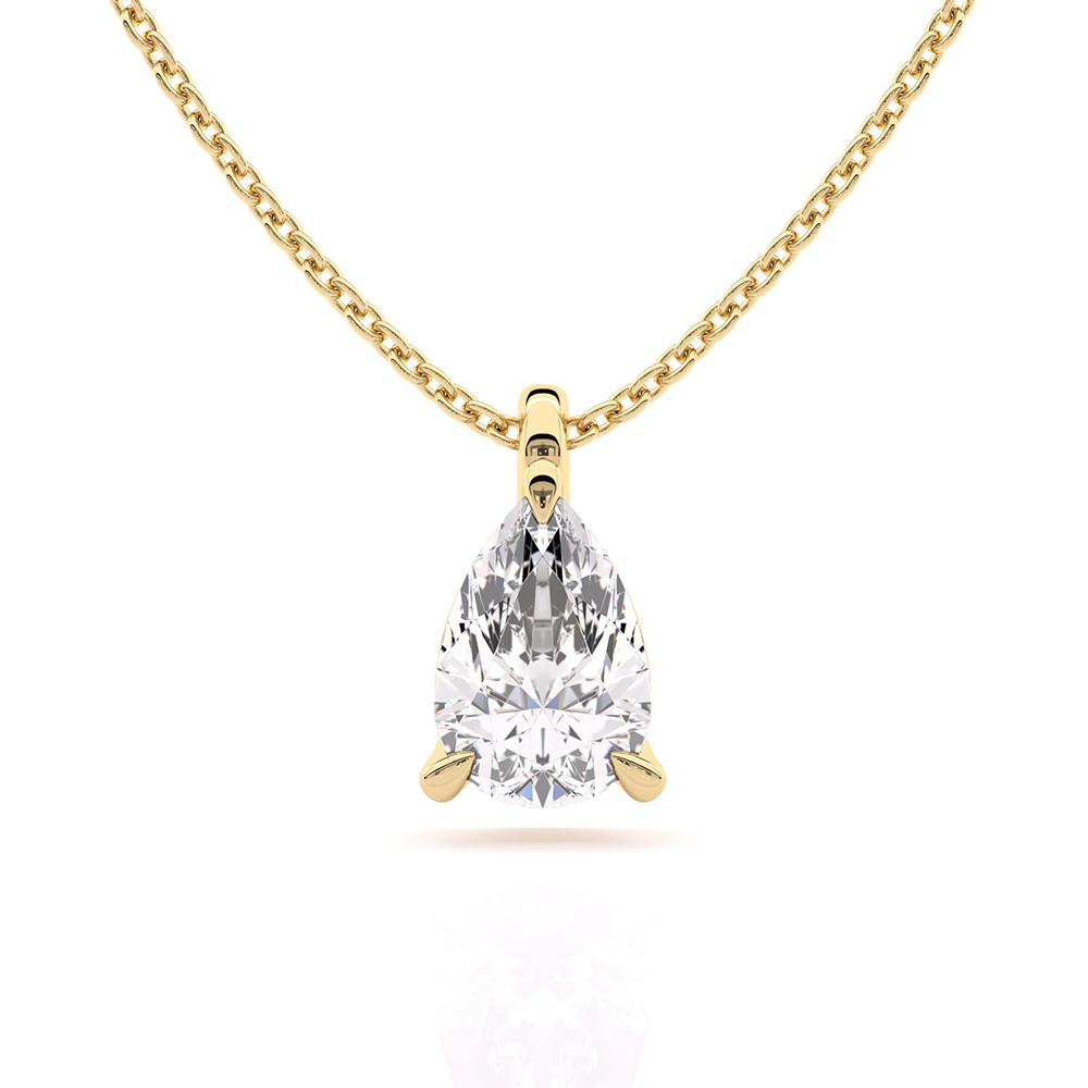 Unique 1ct pear-shaped diamond pendant necklace with hoop in 18k yellow gold front view