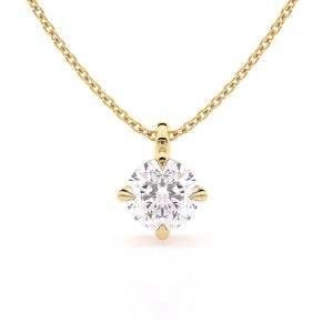 Timeless 1ct round diamond pendant necklace with classic hoop in 18k yellow gold front view