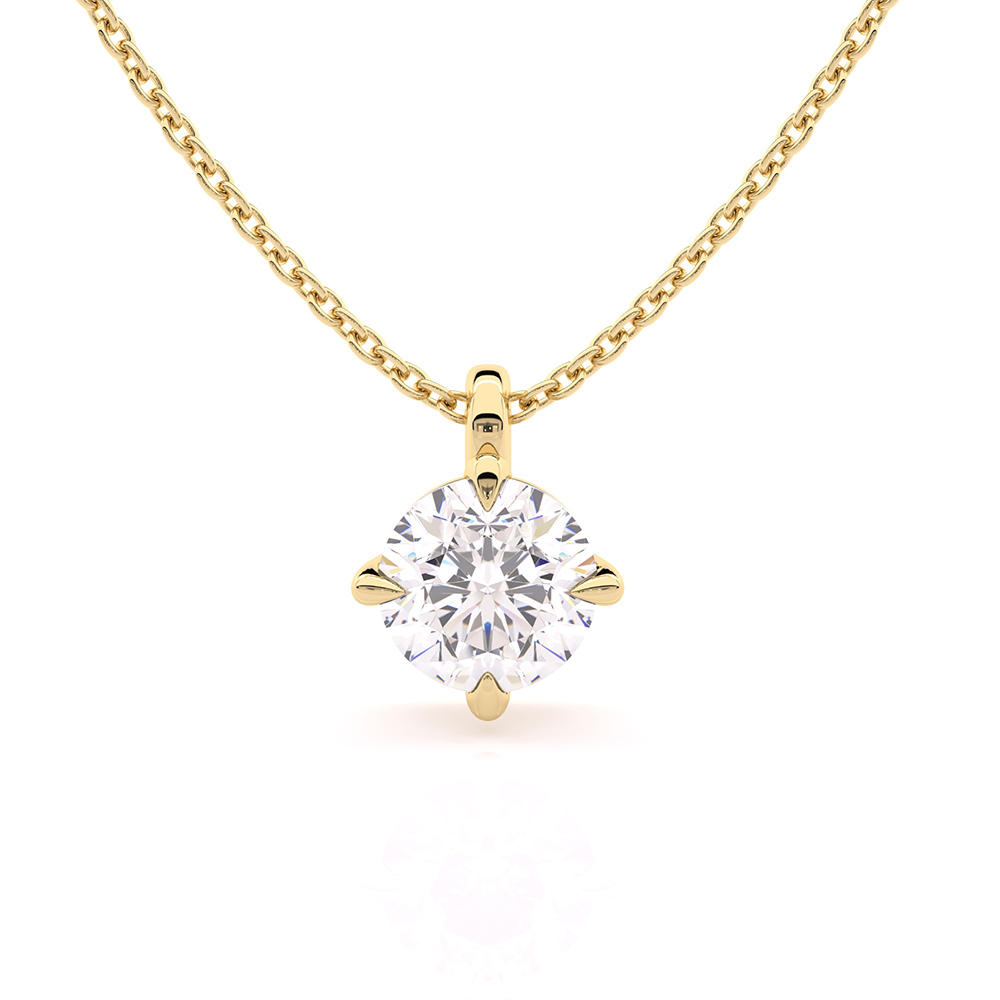 Timeless 1ct round diamond pendant necklace with classic hoop in 18k yellow gold front view