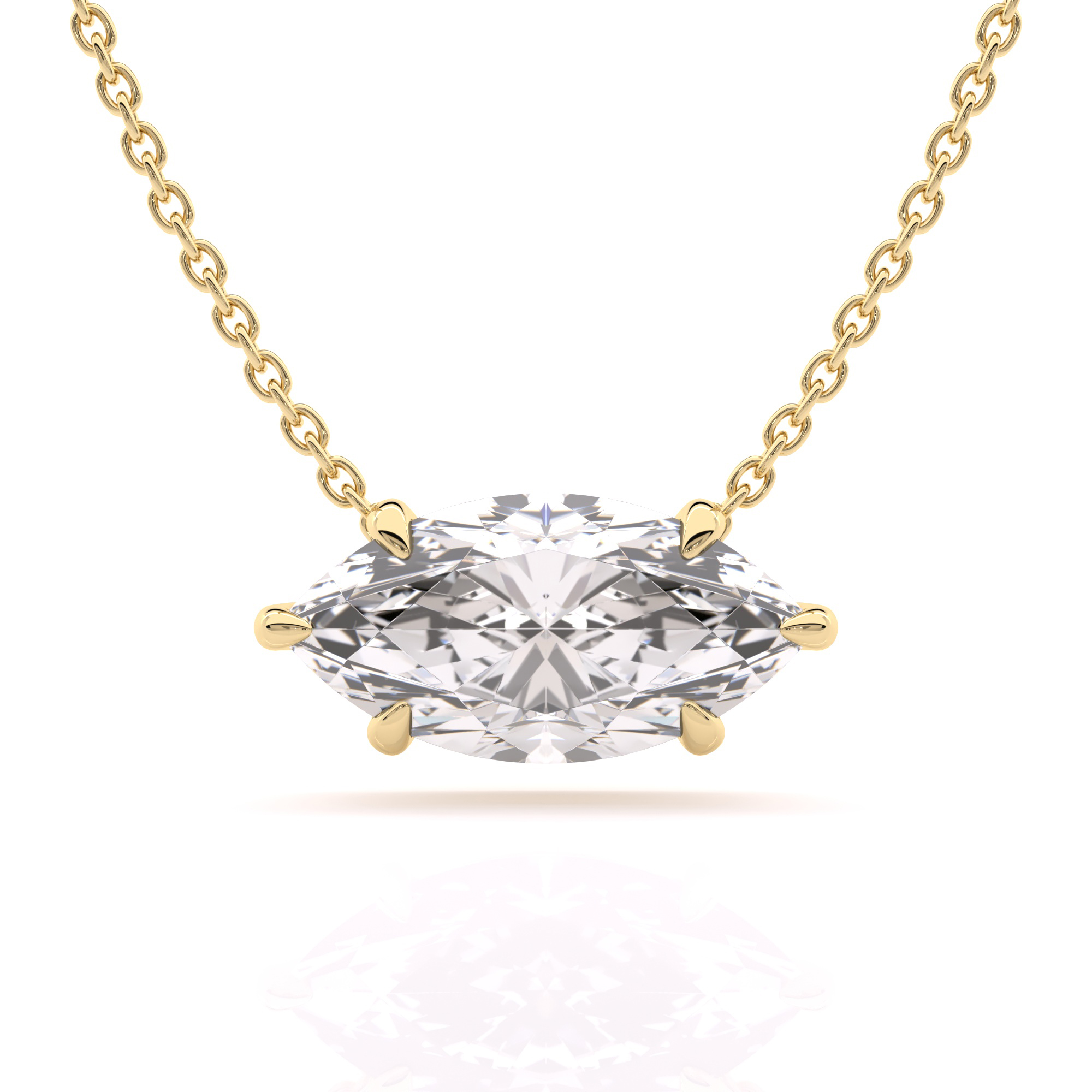 Exquisite 6 prong marquise diamond solitaire pendant necklace in 18k yellow gold front view